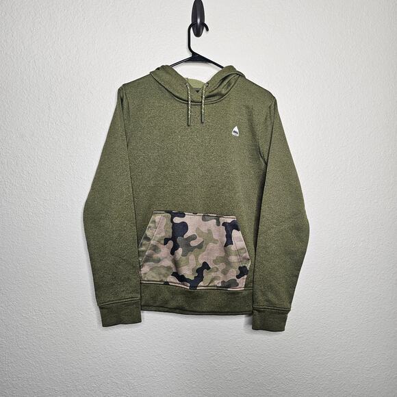 Burton Oak pullover hoodie green camo thumb holes Women's size Medium - Picture 2 of 8